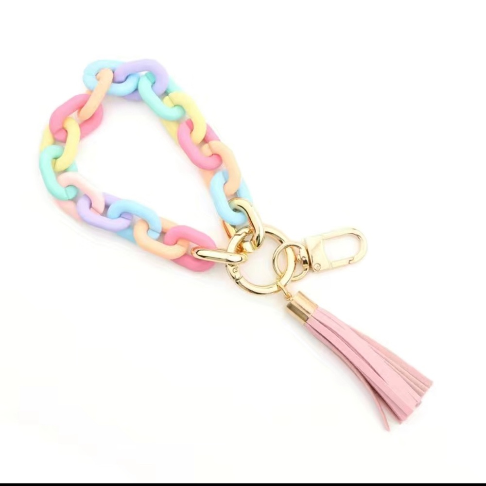 pastel rainbow chainlink keychain